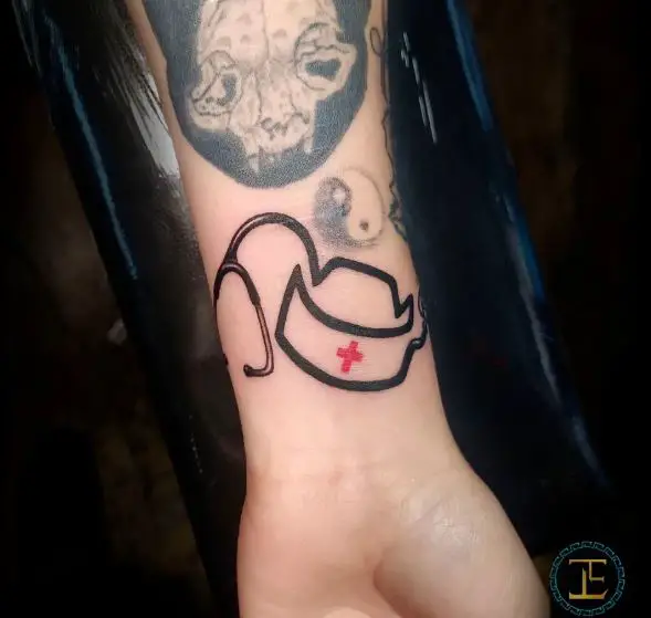 Black Stethoscope and Red Cross Tattoo
