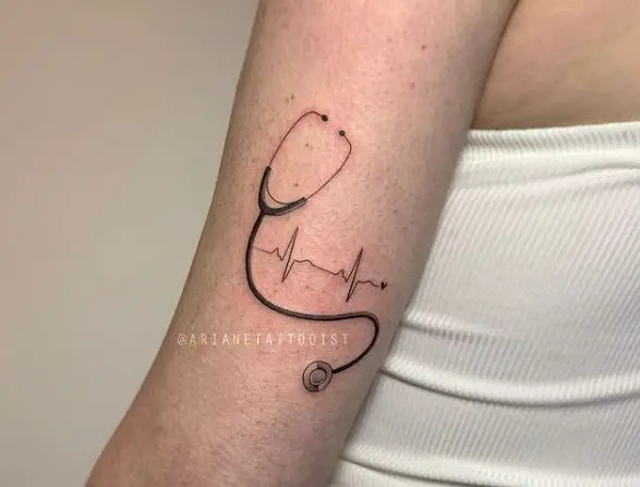 Minimalistic Stethoscope and Hearth Beat Tattoo