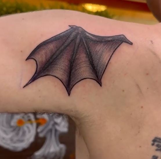 Black Bat Wing Shoulder Tattoo