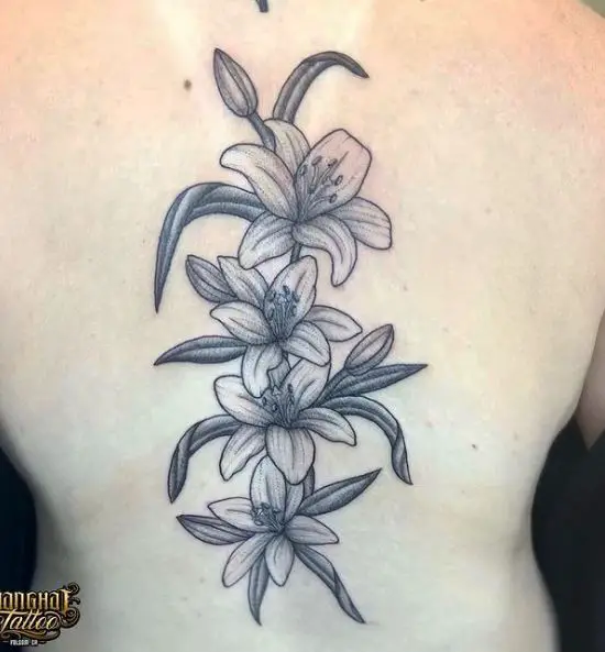 Grey Lilies Spine Tattoo