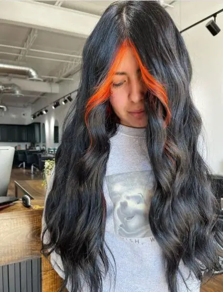 Long Black Hair With Orange Fringe