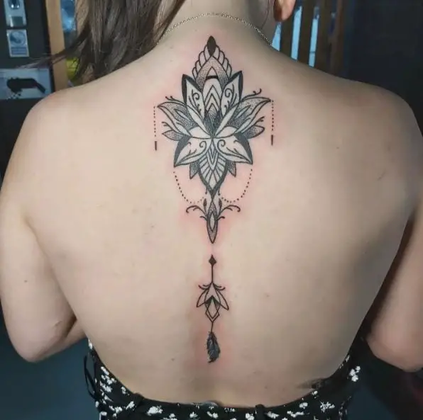 Mandala Flower Spine Tattoo