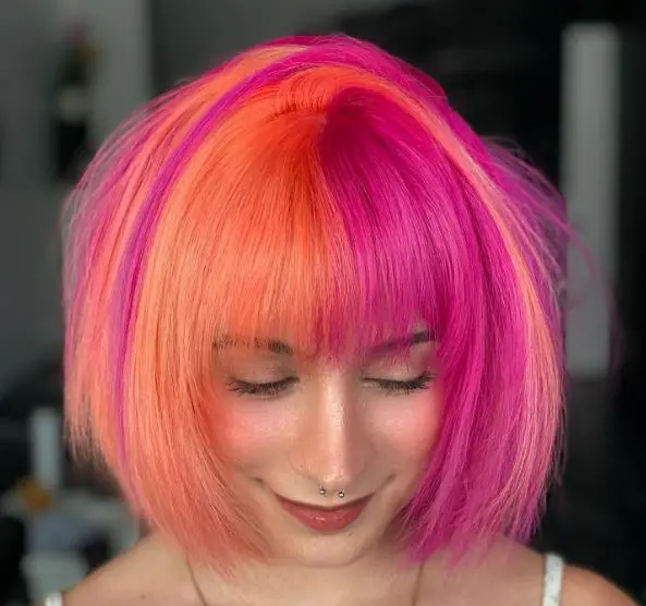 Pink and Peach Hair and Bangs