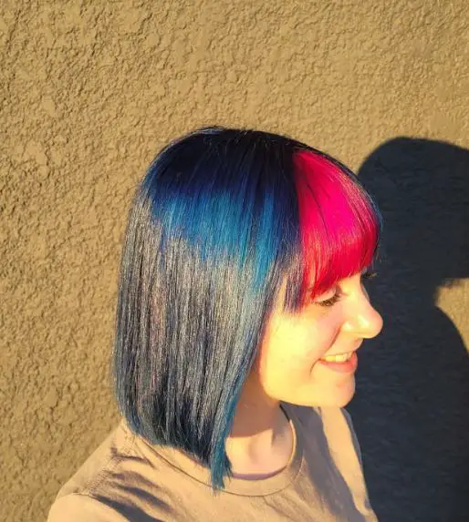 Blue Hair with Pink Bangs
