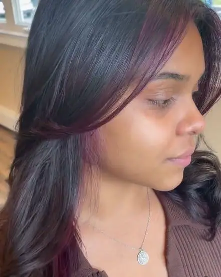 Dark Brown Hair with Purple Bangs