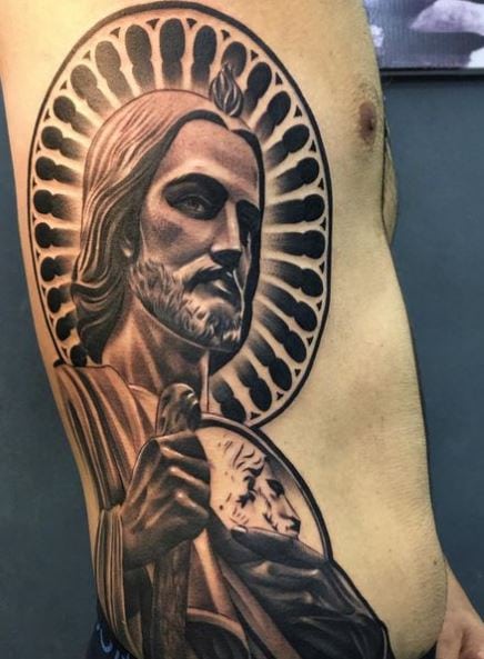 Big San Judas Ribs Tattoo