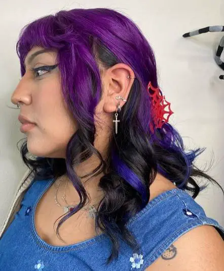 Black Hair with Purple & Blue Bangs