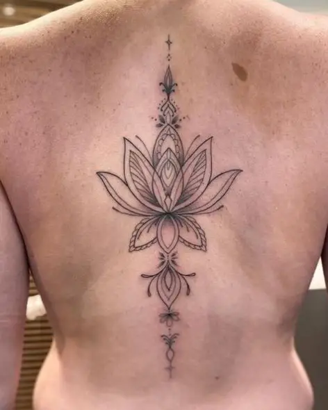 Mandala Lotus Spine Tattoo