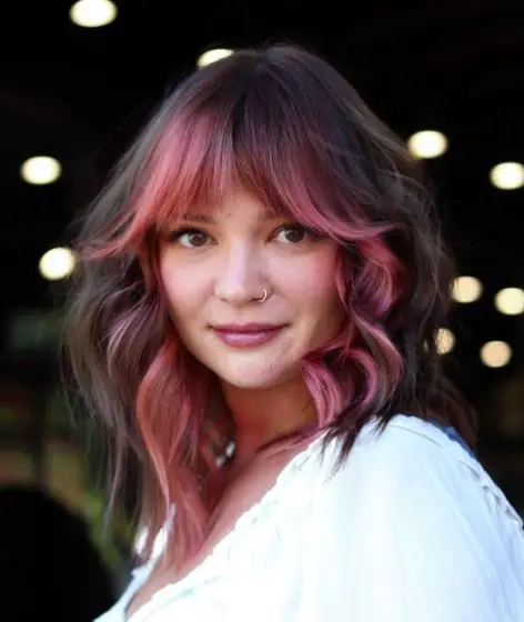 Rose Pink Bangs on Dark Hair