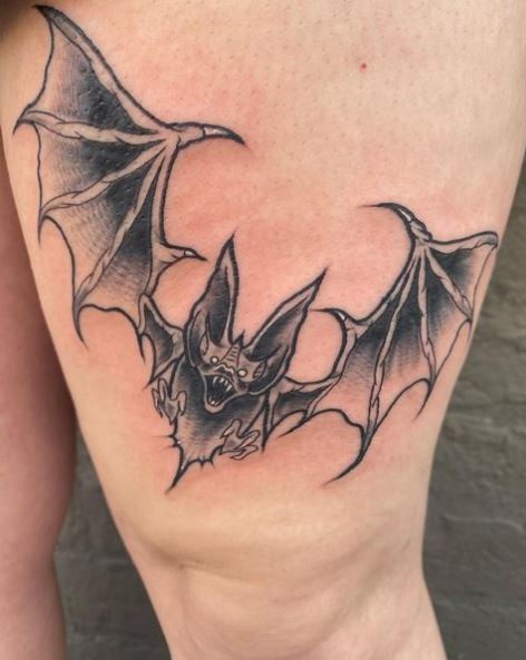 Vampire Bat Thigh Tattoo