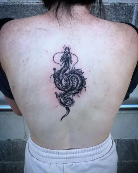 Black Dragon Spine Tattoo