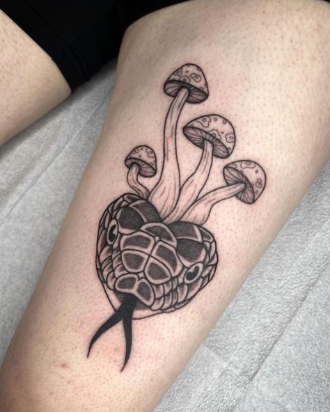 Mushrooms on Snake Tattoo