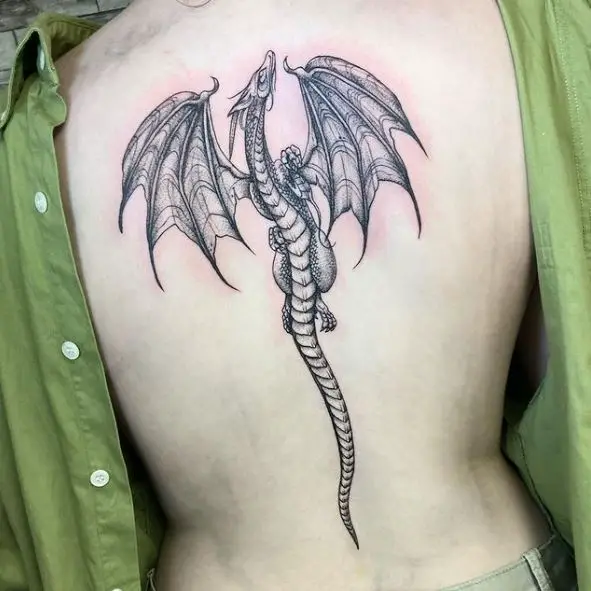 Flying Dragon Spine Tattoo