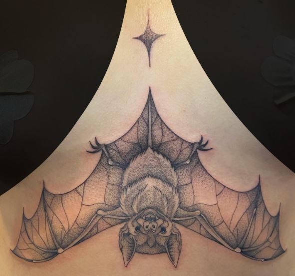 Hanging Vampire Bat Stomach Tattoo
