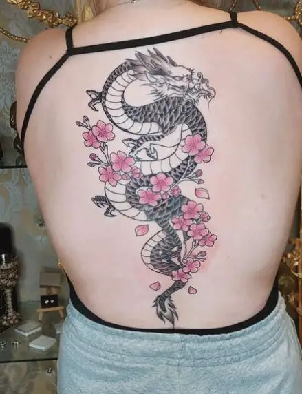 Flowers and Dragon Spine Tattoo