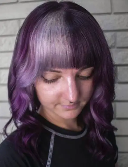 Half Grey Half Violet Bangs
