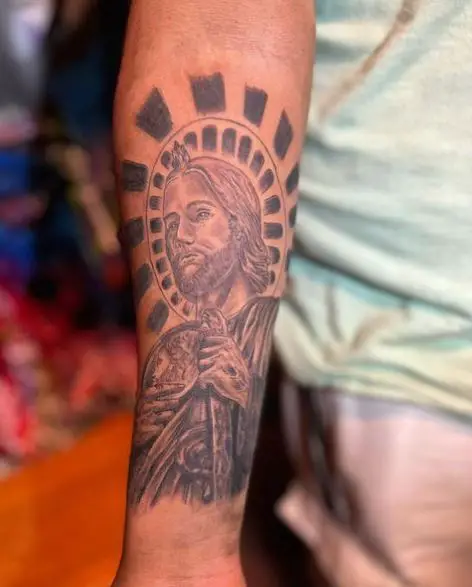 San Judas Arm Sleeve Tattoo