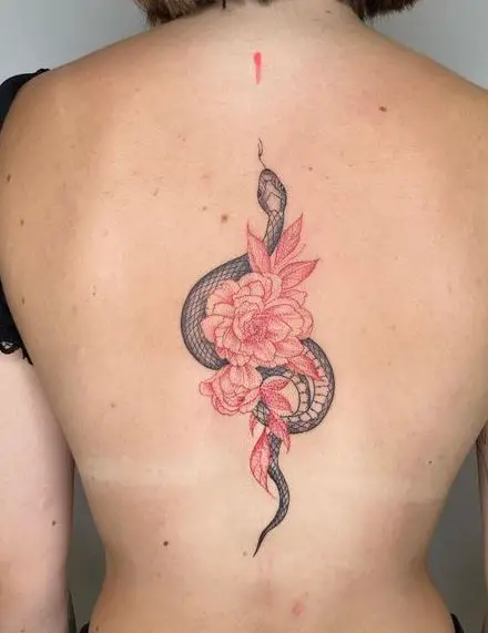 Flowers and Snake Spine Tattoo