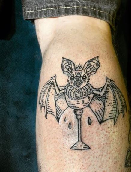 Gray Vampire Bat Goblet Leg Tattoo