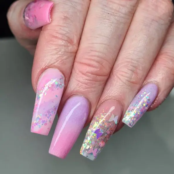 Pink and Purple Butterfly Nails