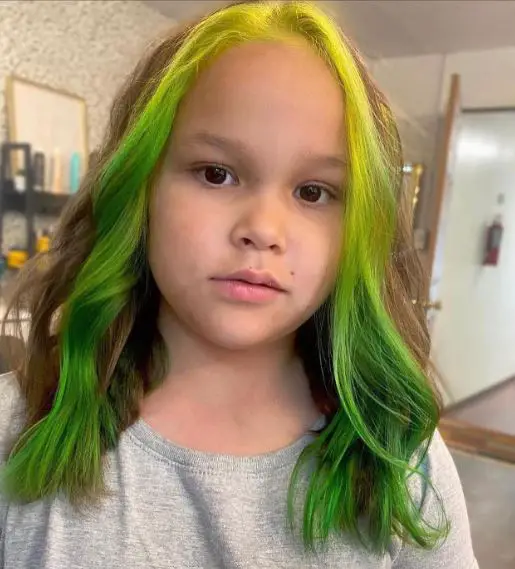 Yellow Green Bangs with Brown Hair