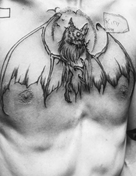 Flying Vampire Bat Chest Tattoo