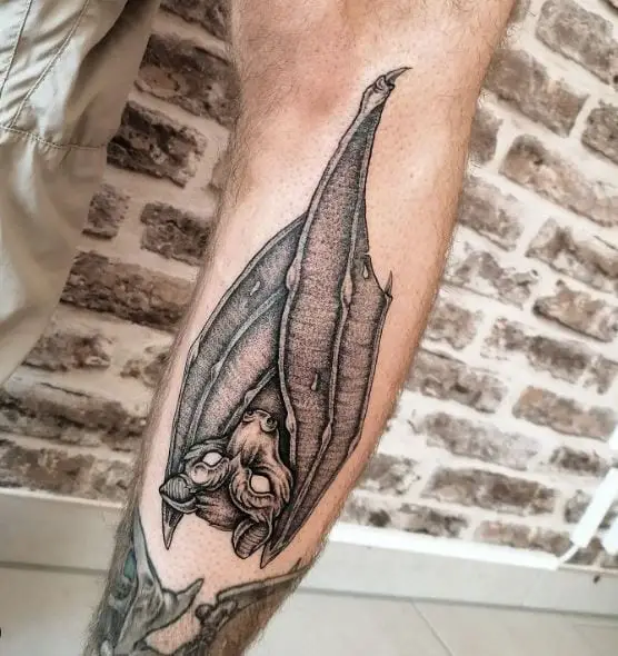 Hanging Bat Leg Tattoo