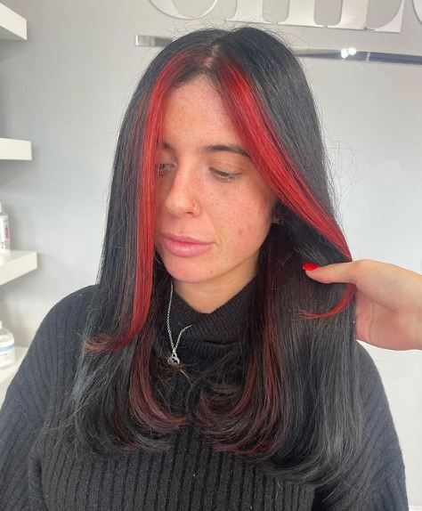 Red Bangs on Dark Hair