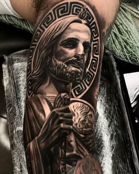 San Judas with Ornamented Halo Tattoo