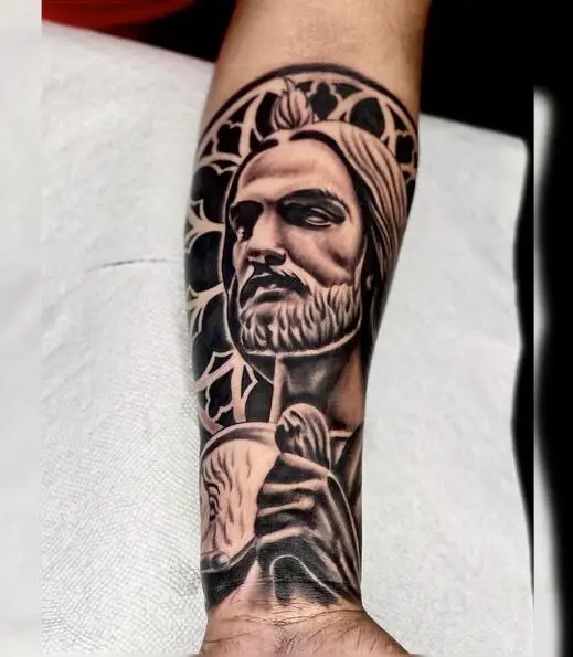 San Judas with Stained Glass Halo Tattoo