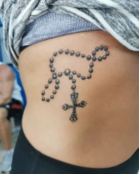 Realistic Rosary Tattoo on Ribs