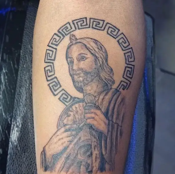 Greek Style Halo on San Judas Tattoo