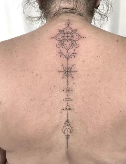 Zodiac Ornamental Spine Tattoo