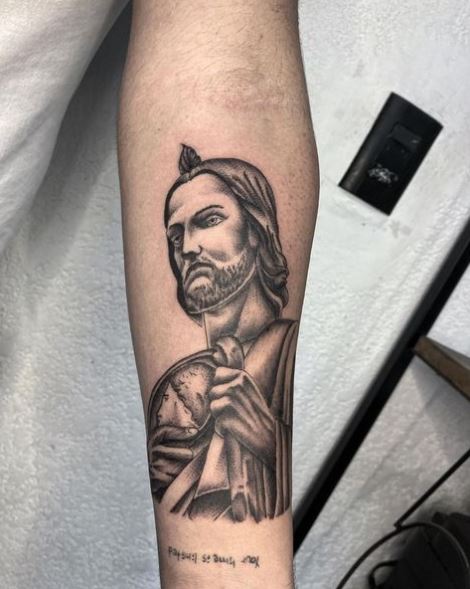 San Judas without Halo Arm Tattoo