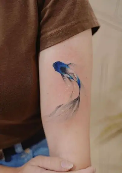 Blue Koi Fish Biceps Tattoo