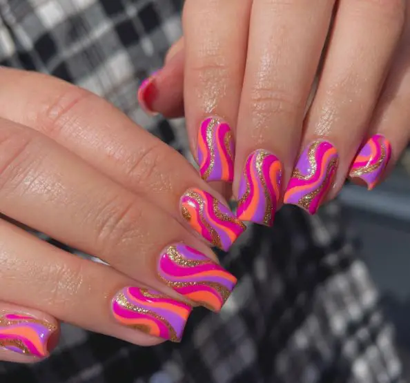 Pink Swirly and Glittery Nails