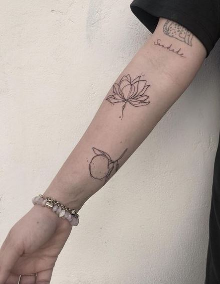 Line-Work Small Water Lily Forearm Tattoo