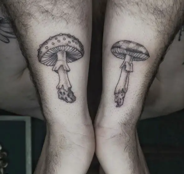 Black & Grey Mushroom Tattoos on Arms