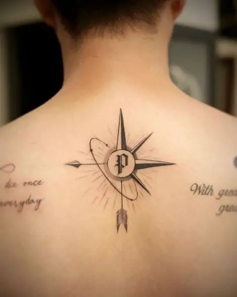 Arrow and Compass Spine Tattoo