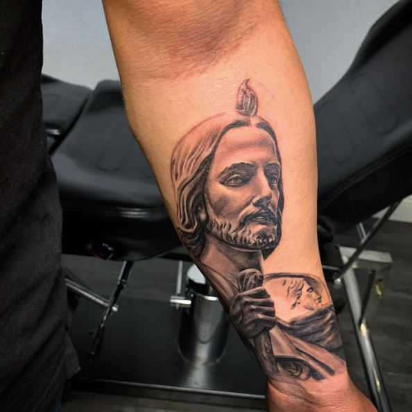 San Judas without Halo Forearm Tattoo
