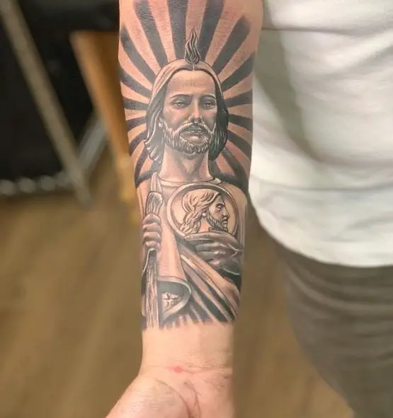 San Judas without Halo Sleeve Tattoo