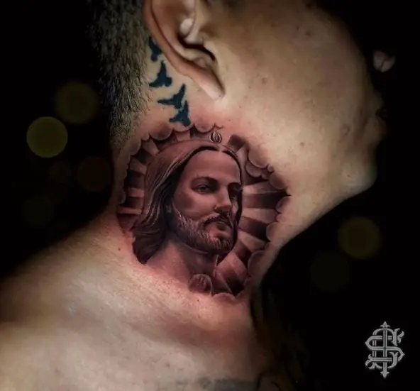 San Judas without Halo Neck Tattoo