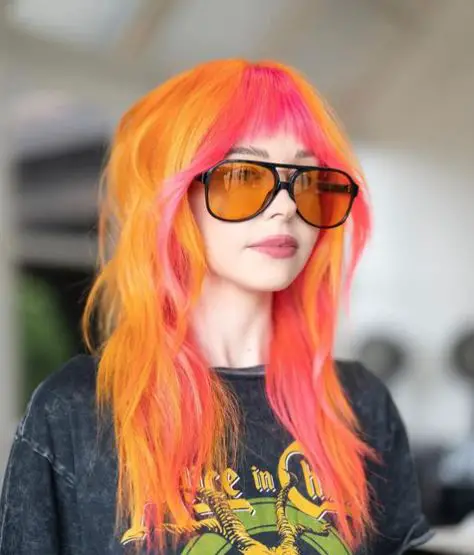 Orange Hair with Pink Bangs