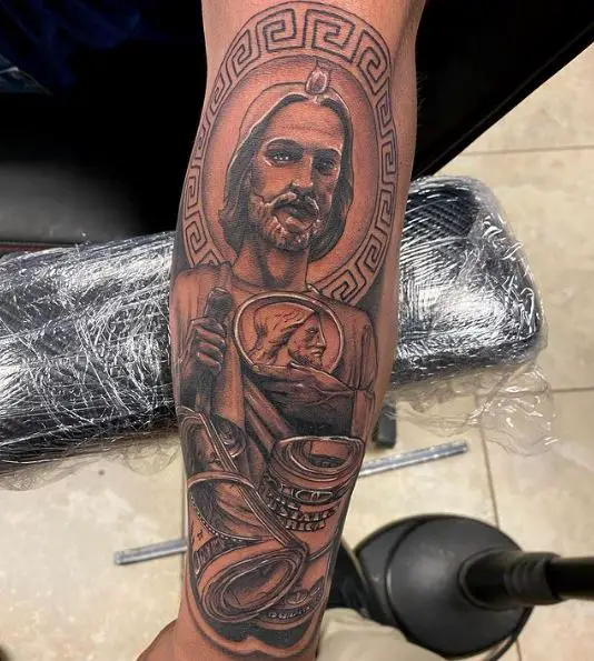 Money Rolls and San Judas Arm Tattoo