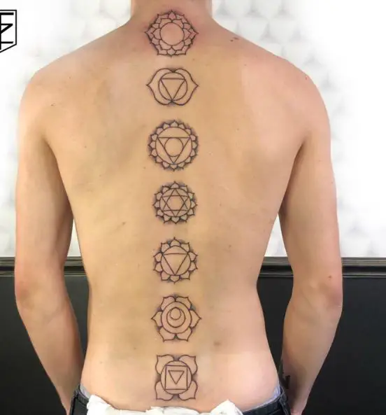 7 Chakras Spine Tattoo