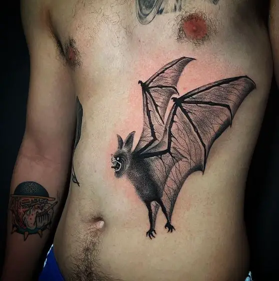 Black Bat Ribs Tattoo