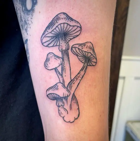 Black & Grey Mushrooms Sleeve Tattoo