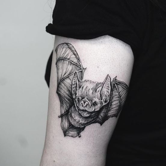 Black Vampire Bat Biceps Tattoo