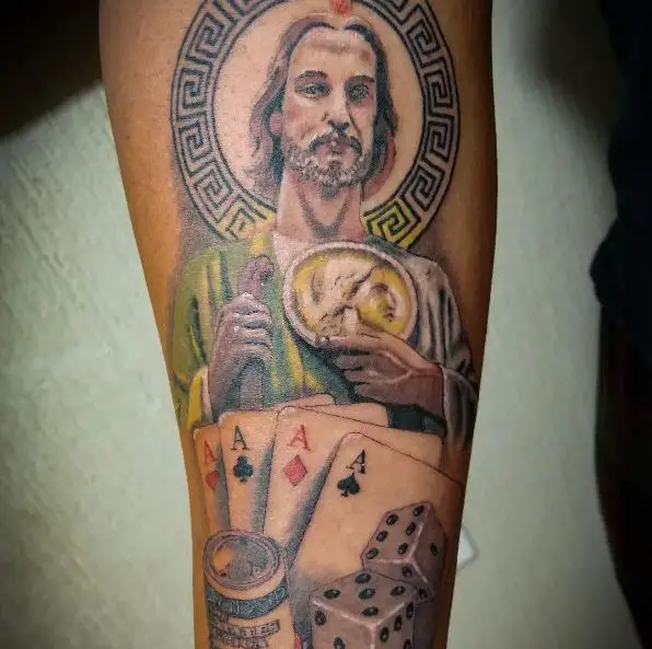 Poker of Aces with Dices and San Judas Tattoo