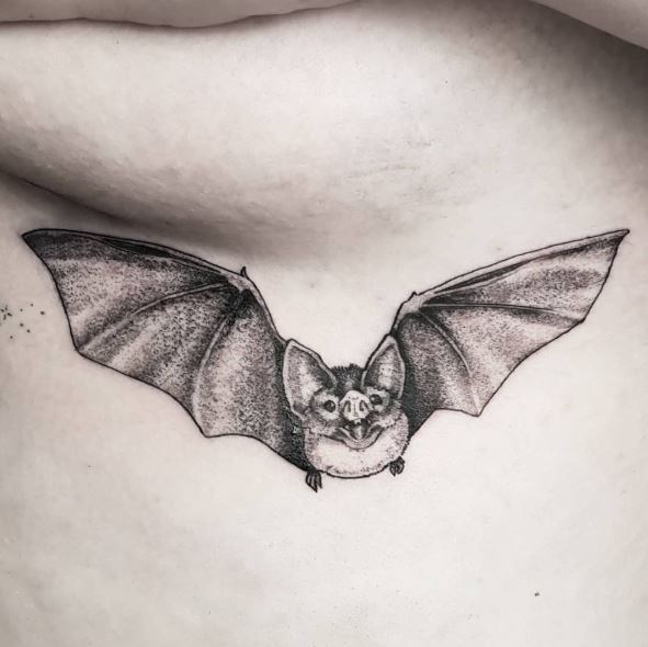 Flying Bat under Brest Tattoo